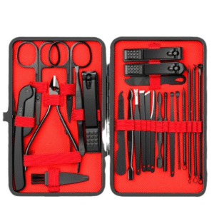 24 Elementy Zestaw do Paznokci Manicure Pedicure czarno-czerwony etui