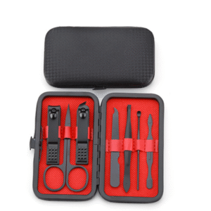 7 Elementów Zestaw do paznokci Manicure Pedicure czerwono-czarny etui