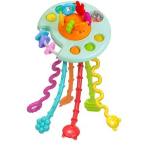 ZABAWKA SENSORYCZNA MONTESSORI KOLOROWE KABELKI OŚMIORNICA UFO NIEBIESKA