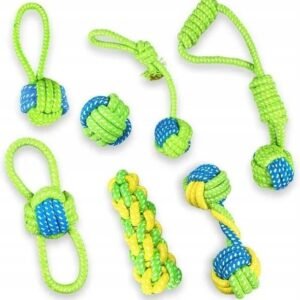 Zestaw gryzaków dla psa 7 elementów super jakość sznur węzły zielono-niebieski