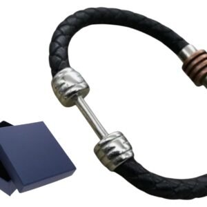 BRANSOLETKA MĘSKA SZTANGA WALENTYNKI PREZENT STAL NIERDZEWNA SKÓRA